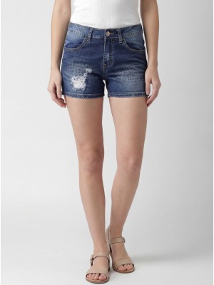 Pantaloni scurți albaștri de damă din denim FashionTV cu efect decorativ