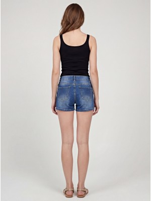 Pantaloni scurți albaștri de damă din denim FashionTV cu efect decorativ