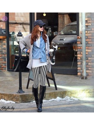 Warm women's tights blck & white stripped