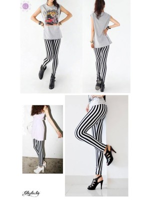 Warm women's tights blck & white stripped
