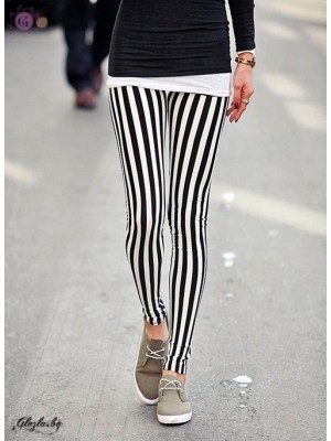 Warm women's tights blck & white stripped